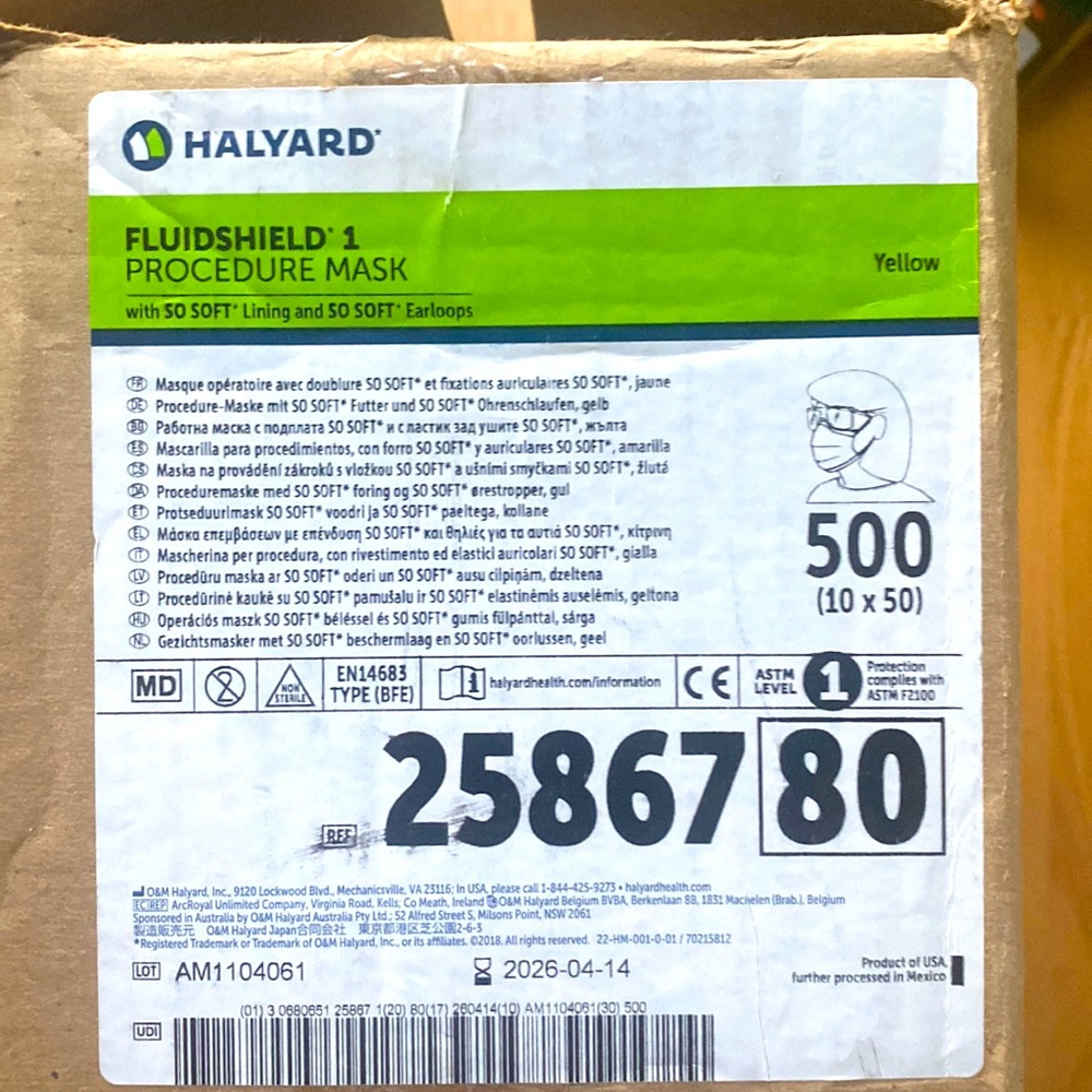 Halyard Fluidshield 1 Procedure Mask.